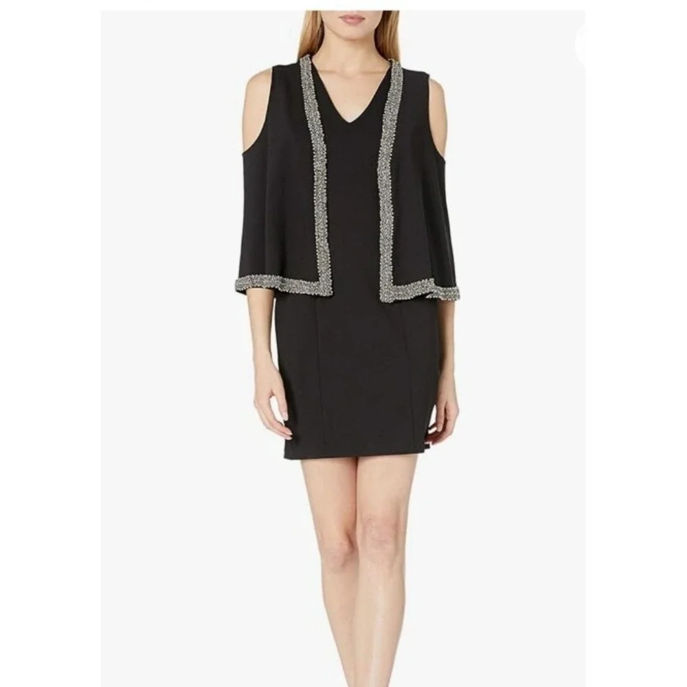Adrianna Papell NWT Womens Black Crepe Cold Shoulder Cape Sheath Dress Sz‎ 14W
